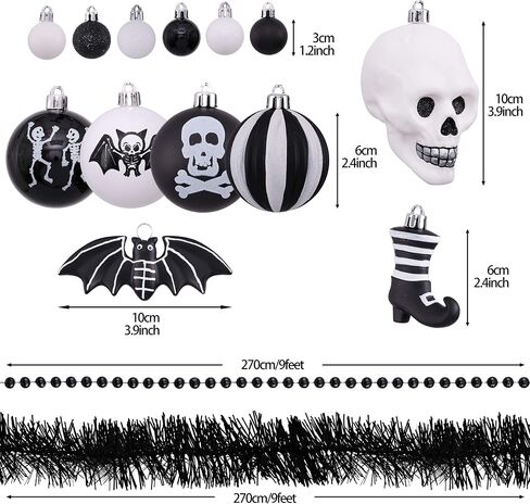 Valery Madelyn Halloween Ornaments Tree Decorations, 40ct Shatterproof Scary Black White Ball Ornament Set for Small Tree, Decorative Hanging Ornament for Spooky Gothic Holiday Party Indoor Home Decor in Saudi Arabia