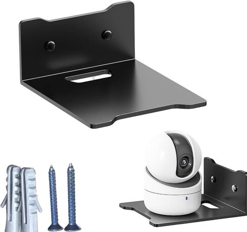 أرفف عائمة مثبتة على الحائط من SYCOOVEN لكاميرات الأمان، وشاشات الأطفال، ومكبرات الصوت، ورف زاوية فولاذي صغير، ورف عرض لاصق مقاس 5.7 بوصة، والاستخدام المرن لمساحة الحائط (اللون: أسود) in Kuwait