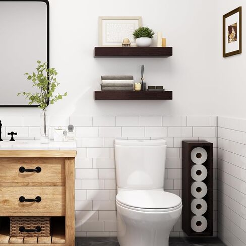 Farmhouse Bathroom Shelves Large, Floating Shelves Over Toilet with Paper Storage Rack, 21 x 6 Inch Wall Shelves for Bathroom, Bedroom, Kitchen, Wall Decor Set of 3, Fully Assembled in Saudi Arabia