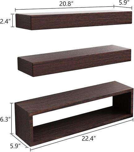 Farmhouse Bathroom Shelves Large, Floating Shelves Over Toilet with Paper Storage Rack, 21 x 6 Inch Wall Shelves for Bathroom, Bedroom, Kitchen, Wall Decor Set of 3, Fully Assembled in Saudi Arabia