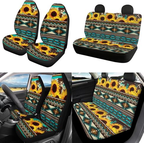 Beautiful Abstract Hippie Flower Car Seat Cover Protector with Steering Wheel Cover, Seatbelt Pads, Coasters, Keychains for Women Girls,Accessories Set of 11 in Kuwait
