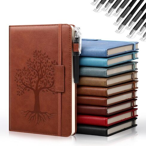 Estune 10 Pack Lined Journal Notebook A5 Tree of Life Hardcover Leather Journal with 10 Pen, College Ruled Notebook for Travel, Business, Work, Office, School Note Taking Diary(Morandi Color) in Saudi Arabia