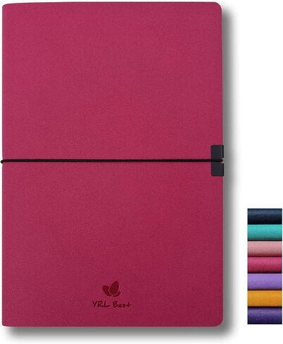 Writing Journal Notebook, College Ruled/Lined, A5 Size, 5.8x8.3", Fine PU Leather, Premium Thick Paper, Sewn Bound, Inner Pocket, Elastic Band, Ribbon Bookmark, Lays Flat, Berry in Saudi Arabia