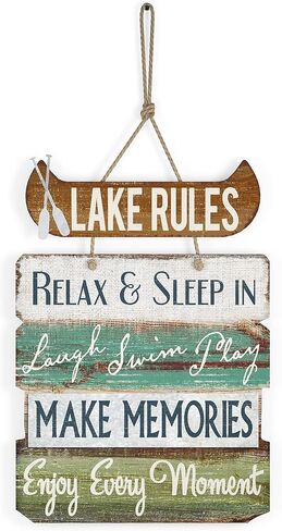 تصاميم بارنيارد 'قواعد البحيرة' ديكور منزل البحيرة للمنزل، علامة بحيرة معلقة على جدار البحيرة، لافتات بحيرة لمطبخ منزل البحيرة، ديكور بحيرة ريفي لعلامة المنزل، 14 بوصة × 21 بوصة in Kuwait