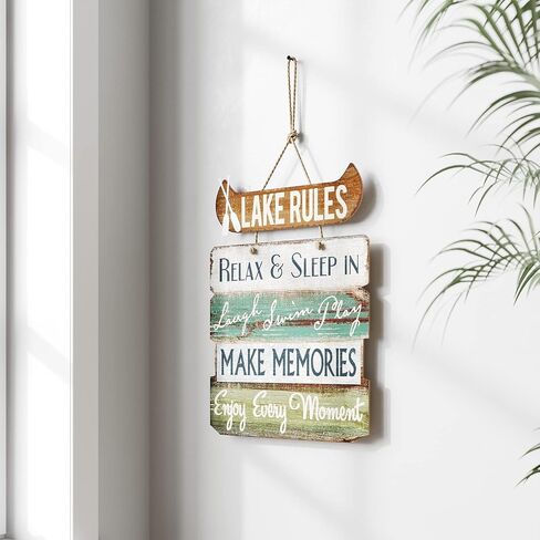 تصاميم بارنيارد 'قواعد البحيرة' ديكور منزل البحيرة للمنزل، علامة بحيرة معلقة على جدار البحيرة، لافتات بحيرة لمطبخ منزل البحيرة، ديكور بحيرة ريفي لعلامة المنزل، 14 بوصة × 21 بوصة in Kuwait