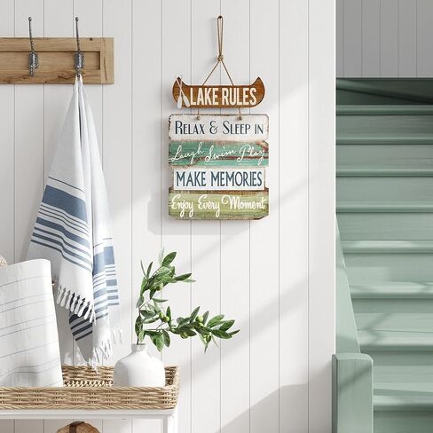تصاميم بارنيارد 'قواعد البحيرة' ديكور منزل البحيرة للمنزل، علامة بحيرة معلقة على جدار البحيرة، لافتات بحيرة لمطبخ منزل البحيرة، ديكور بحيرة ريفي لعلامة المنزل، 14 بوصة × 21 بوصة in Kuwait