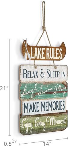 تصاميم بارنيارد 'قواعد البحيرة' ديكور منزل البحيرة للمنزل، علامة بحيرة معلقة على جدار البحيرة، لافتات بحيرة لمطبخ منزل البحيرة، ديكور بحيرة ريفي لعلامة المنزل، 14 بوصة × 21 بوصة in Kuwait