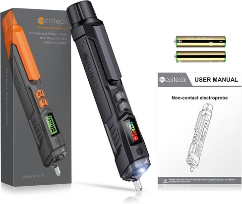 Neoteck جهاز اختبار الجهد الكهربي غير المتصل، تيار متردد 12-1000 فولت/48 فولت-1000 فولت، كاشف جهد حساسية قابل للتعديل، سلك حي/فارغ، مميز مع شاشة LCD، جهاز إنذار لنقاط انقطاع الأسلاك in Saudi Arabia