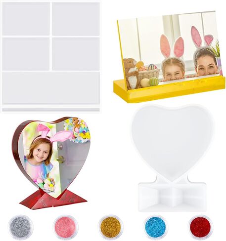 2 Pieces Valentine's Day Photo Frame Resin Molds Rectangle Picture Frame Silicone Mold Heart Shapes Epoxy Mold with 5 Colors Sequins for DIY Home Table Decor Handicrafts Making in Saudi Arabia