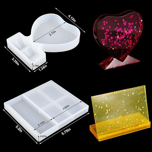 2 Pieces Valentine's Day Photo Frame Resin Molds Rectangle Picture Frame Silicone Mold Heart Shapes Epoxy Mold with 5 Colors Sequins for DIY Home Table Decor Handicrafts Making in Saudi Arabia