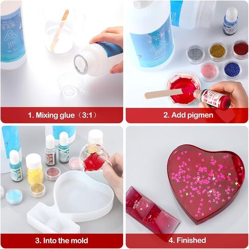 2 Pieces Valentine's Day Photo Frame Resin Molds Rectangle Picture Frame Silicone Mold Heart Shapes Epoxy Mold with 5 Colors Sequins for DIY Home Table Decor Handicrafts Making in Saudi Arabia