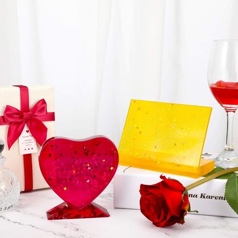 2 Pieces Valentine's Day Photo Frame Resin Molds Rectangle Picture Frame Silicone Mold Heart Shapes Epoxy Mold with 5 Colors Sequins for DIY Home Table Decor Handicrafts Making in Saudi Arabia