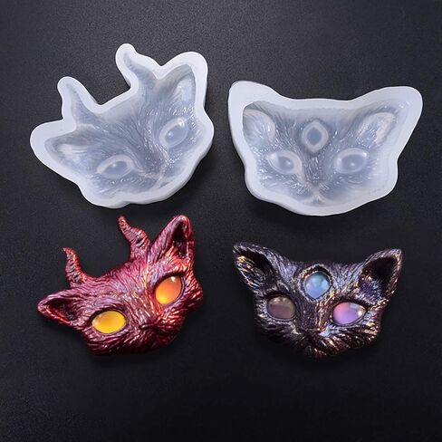 FineInno 2Pcs 3D Devil Cat Resin Molds Kitten Head Silicone Molds Horned Animal Casting Mold for Epoxy Resin,Clay, Soap, Candle, Jewelry Making in Saudi Arabia