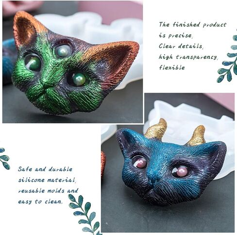 FineInno 2Pcs 3D Devil Cat Resin Molds Kitten Head Silicone Molds Horned Animal Casting Mold for Epoxy Resin,Clay, Soap, Candle, Jewelry Making in Saudi Arabia