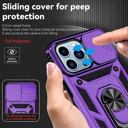 for iPhone 13 Pro Max Case,with Camera Lens Cover HD Screen Protector,[Military Grade] Ring Car Mount Kickstand Hybrid Hard PC Soft TPU Shockproof Protective Case for iPhone 13 Pro Max, Black in Kuwait