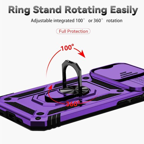 for iPhone 13 Pro Max Case,with Camera Lens Cover HD Screen Protector,[Military Grade] Ring Car Mount Kickstand Hybrid Hard PC Soft TPU Shockproof Protective Case for iPhone 13 Pro Max, Black in Kuwait