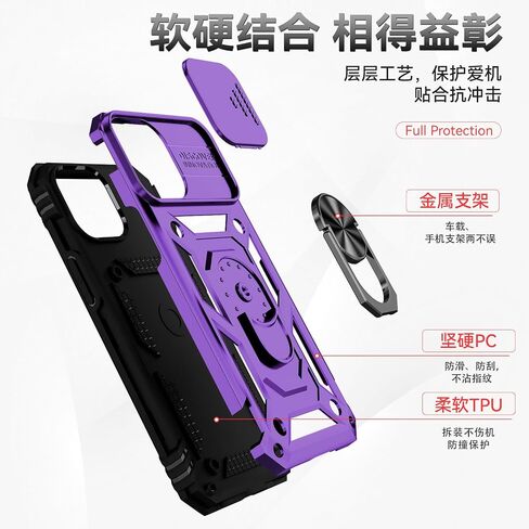 for iPhone 13 Pro Max Case,with Camera Lens Cover HD Screen Protector,[Military Grade] Ring Car Mount Kickstand Hybrid Hard PC Soft TPU Shockproof Protective Case for iPhone 13 Pro Max, Black in Kuwait