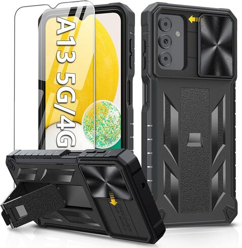 Case for Samsung Galaxy A13 5G: Rugged Protective A13 Cell Phone Cover with Kickstand & Slide - Shockproof TPU Matte Textured Bumper Design Military Drop Proof Protection - Pink Purple in Kuwait