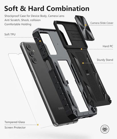 Case for Samsung Galaxy A13 5G: Rugged Protective A13 Cell Phone Cover with Kickstand & Slide - Shockproof TPU Matte Textured Bumper Design Military Drop Proof Protection - Pink Purple in Kuwait