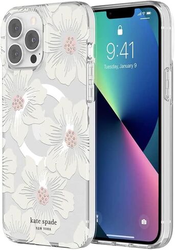 كيت سبيد نيويورك حافظة حماية صلبة لهاتف MagSafe لهاتف iPhone 13 Pro Max - Hollyhock Floral Clear in Kuwait