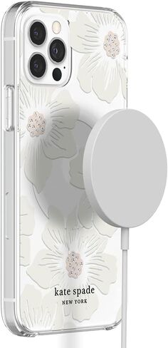 كيت سبيد نيويورك حافظة حماية صلبة لهاتف MagSafe لهاتف iPhone 13 Pro Max - Hollyhock Floral Clear in Kuwait