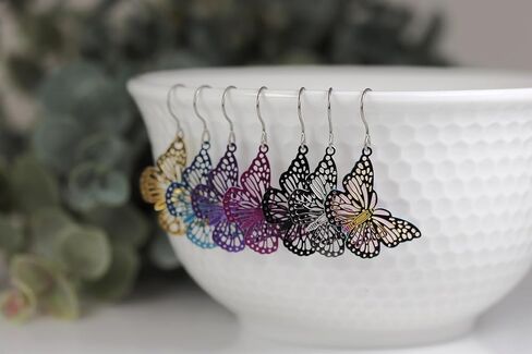 Butterfly Dangle Earrings Lightweight Metal Cutout on Hypoallergenic Titanium Hooks (Black) in Saudi Arabia