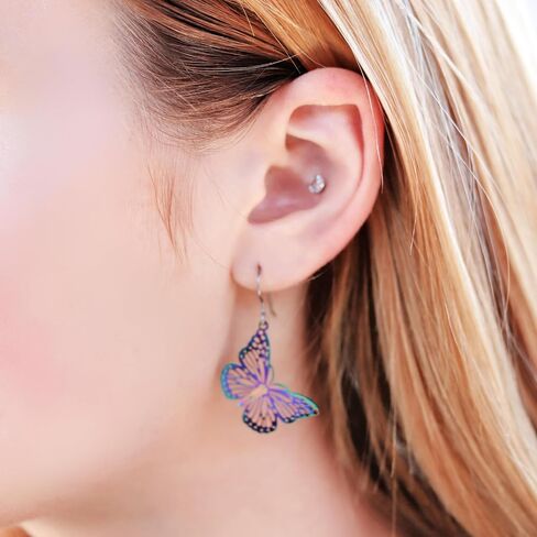 Butterfly Dangle Earrings Lightweight Metal Cutout on Hypoallergenic Titanium Hooks (Black) in Saudi Arabia
