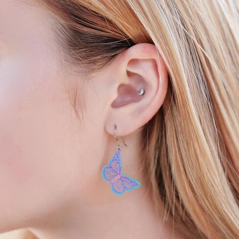 Butterfly Dangle Earrings Lightweight Metal Cutout on Hypoallergenic Titanium Hooks (Black) in Saudi Arabia