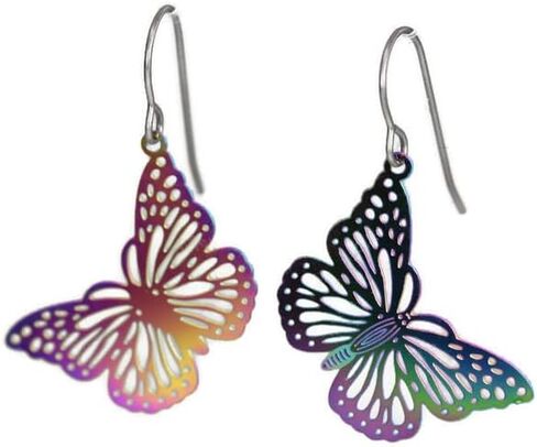 Butterfly Dangle Earrings Lightweight Metal Cutout on Hypoallergenic Titanium Hooks (Black) in Saudi Arabia
