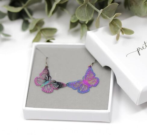 Butterfly Dangle Earrings Lightweight Metal Cutout on Hypoallergenic Titanium Hooks (Black) in Saudi Arabia