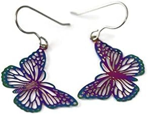 Butterfly Dangle Earrings Lightweight Metal Cutout on Hypoallergenic Titanium Hooks (Black) in Saudi Arabia