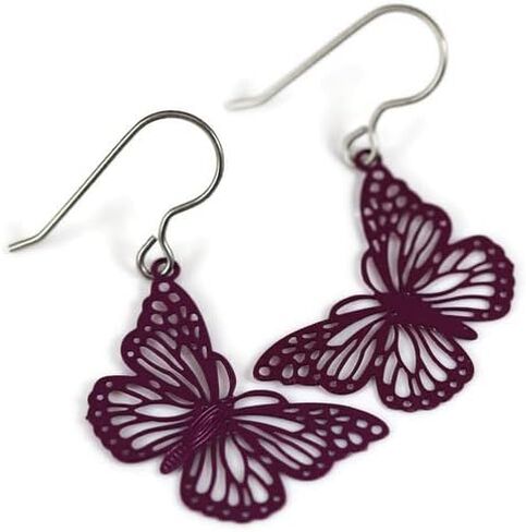 Butterfly Dangle Earrings Lightweight Metal Cutout on Hypoallergenic Titanium Hooks (Black) in Kuwait