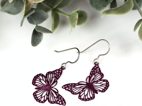 Butterfly Dangle Earrings Lightweight Metal Cutout on Hypoallergenic Titanium Hooks (Black) in Kuwait