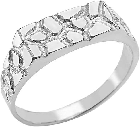 .925 Sterling Silver Nugget Style Flat Signet Band or Pinky Ring - Size 5-3/4 in Saudi Arabia