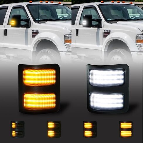 Side Mirror Turn Signal Light for F250 F350 F450 F550 Super Duty 2008 2009 2010 2011 2012 2013 2014 2015 2016 Smoked Lens Sequential Switchback Yellow Lights & DRL White Lights in Saudi Arabia