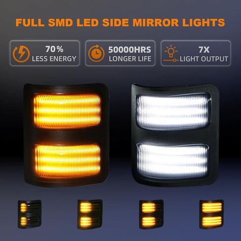 Side Mirror Turn Signal Light for F250 F350 F450 F550 Super Duty 2008 2009 2010 2011 2012 2013 2014 2015 2016 Smoked Lens Sequential Switchback Yellow Lights & DRL White Lights in Saudi Arabia