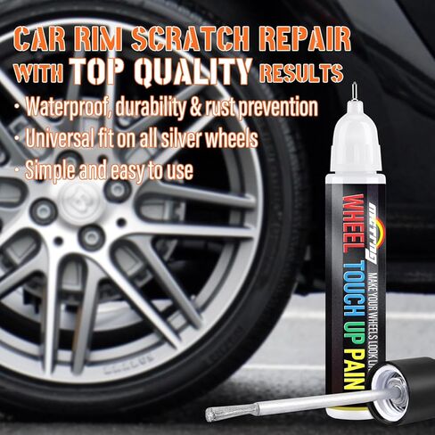 طلاء MCTRHG ذو حافة فضية، لون عالمي لطلاء الحافات، طلاء اثنتين في عجلة واحدة للخدوش والرقائق والطفح الجلدي والأضرار السطحية، سريع وسهل in Kuwait