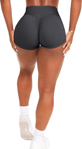 شورت Scrunch Butt Gym شورت عالي الخصر للتمرين على راكبي الدراجات النارية، شورت رياضي للجري للنساء باللون الأسود in Kuwait