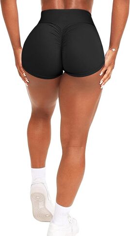شورت Scrunch Butt Gym شورت عالي الخصر للتمرين على راكبي الدراجات النارية، شورت رياضي للجري للنساء باللون الأسود in Kuwait
