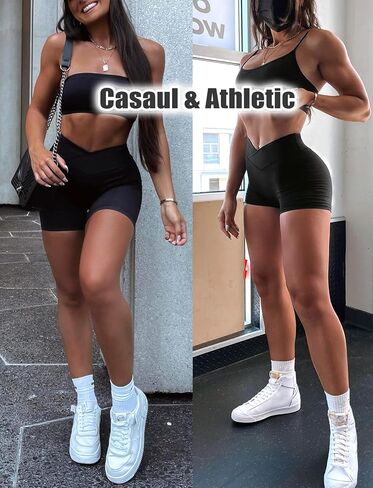 شورت Scrunch Butt Gym شورت عالي الخصر للتمرين على راكبي الدراجات النارية، شورت رياضي للجري للنساء باللون الأسود in Kuwait