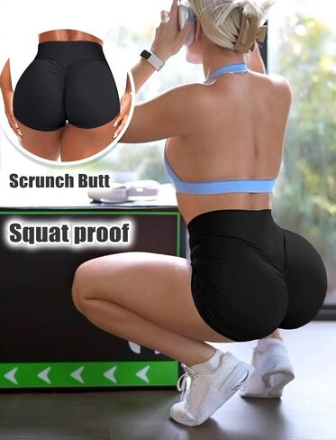 شورت Scrunch Butt Gym شورت عالي الخصر للتمرين على راكبي الدراجات النارية، شورت رياضي للجري للنساء باللون الأسود in Kuwait