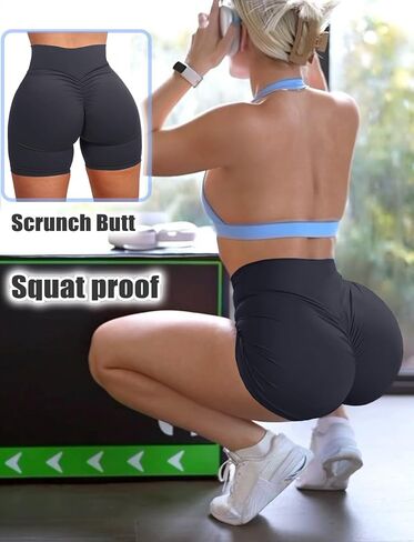 شورت Scrunch Butt Gym شورت عالي الخصر للتمرين على راكبي الدراجات النارية، شورت رياضي للجري للنساء باللون الأسود in Kuwait