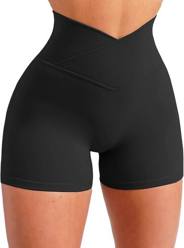 شورت Scrunch Butt Gym شورت عالي الخصر للتمرين على راكبي الدراجات النارية، شورت رياضي للجري للنساء باللون الأسود in Kuwait