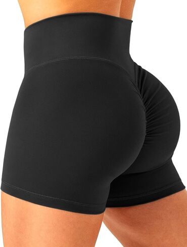 شورت Scrunch Butt Gym شورت عالي الخصر للتمرين على راكبي الدراجات النارية، شورت رياضي للجري للنساء باللون الأسود in Kuwait