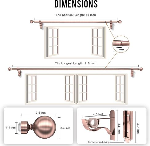Curtain Rods for Windows 28 to 48: Adjustable Gold Curtain Rod 1.1 Inch Heavy Duty Curtain Rods Easy Install Drapery Rods with Orb Finials Decorative Curtain Rods for Living Room Bedroom in Saudi Arabia