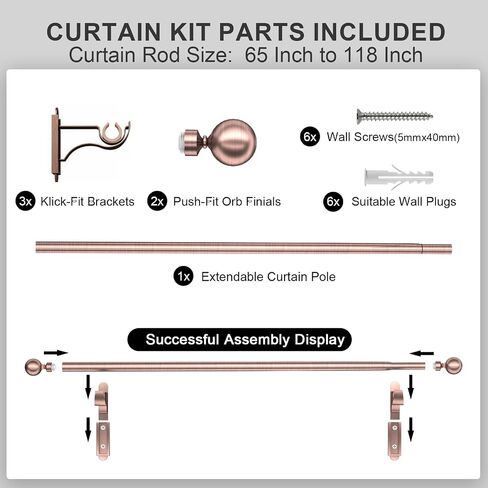 Curtain Rods for Windows 28 to 48: Adjustable Gold Curtain Rod 1.1 Inch Heavy Duty Curtain Rods Easy Install Drapery Rods with Orb Finials Decorative Curtain Rods for Living Room Bedroom in Saudi Arabia