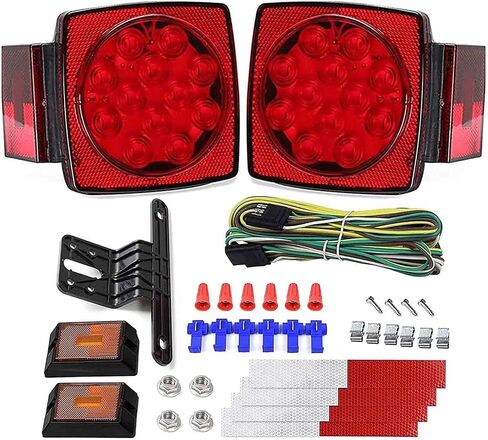 Cyfie LED Trailer Lights Kit, 12V Steel Trailer Tail Lights Boxes Housing with 2 Inch Round RedSide Lights and 6 Inch Oval Red Trailer Light, IP67 Waterproof in Kuwait