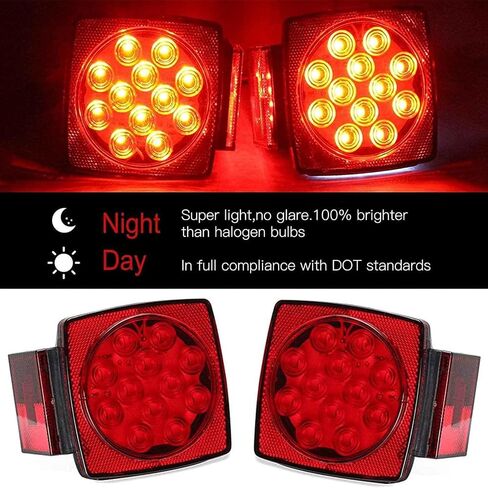 Cyfie LED Trailer Lights Kit, 12V Steel Trailer Tail Lights Boxes Housing with 2 Inch Round RedSide Lights and 6 Inch Oval Red Trailer Light, IP67 Waterproof in Kuwait