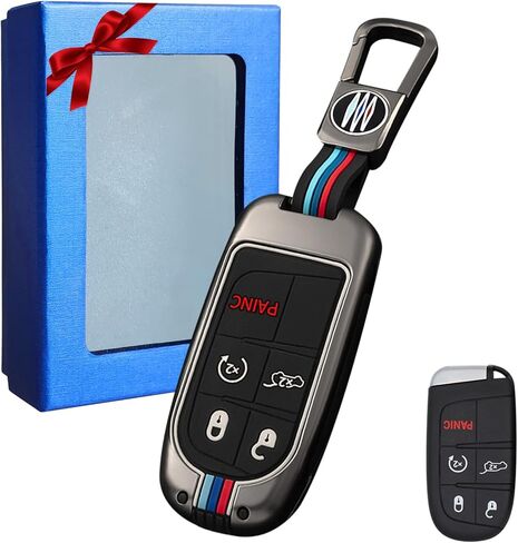 Moonlinks Zinc Alloy Key Fob Cover Case 5-Button & Keychain Compatible with Jeep Grand Cherokee Dodge Challenger Charger Dart Durango Journey Chrysler 300,Silicone Remote Key Case Holder Shell,Gray in Saudi Arabia