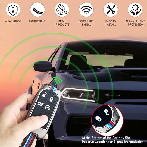 Moonlinks Zinc Alloy Key Fob Cover Case 5-Button & Keychain Compatible with Jeep Grand Cherokee Dodge Challenger Charger Dart Durango Journey Chrysler 300,Silicone Remote Key Case Holder Shell,Gray in Saudi Arabia